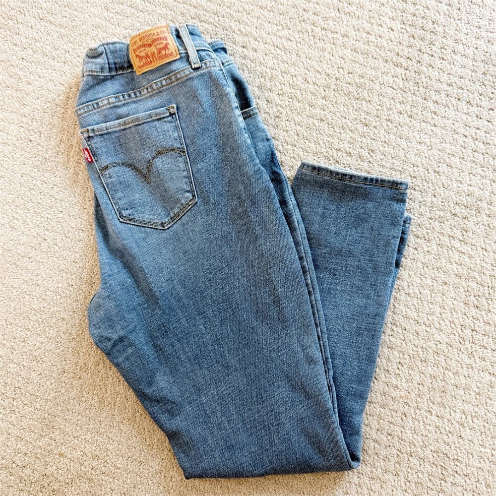 Levi's Medium Indigo Zip Fly Straight Skinny Leg Stretch Denim (Elastic Waist) - Picture 14 of 14